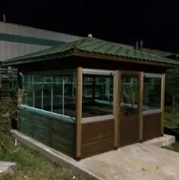 KAM-20 Camekanlı Büfe Kameriye Kare, Emprenyeli Çam, Cam Balkon Sistemli Kayar Pencereli - 4 x 4 m